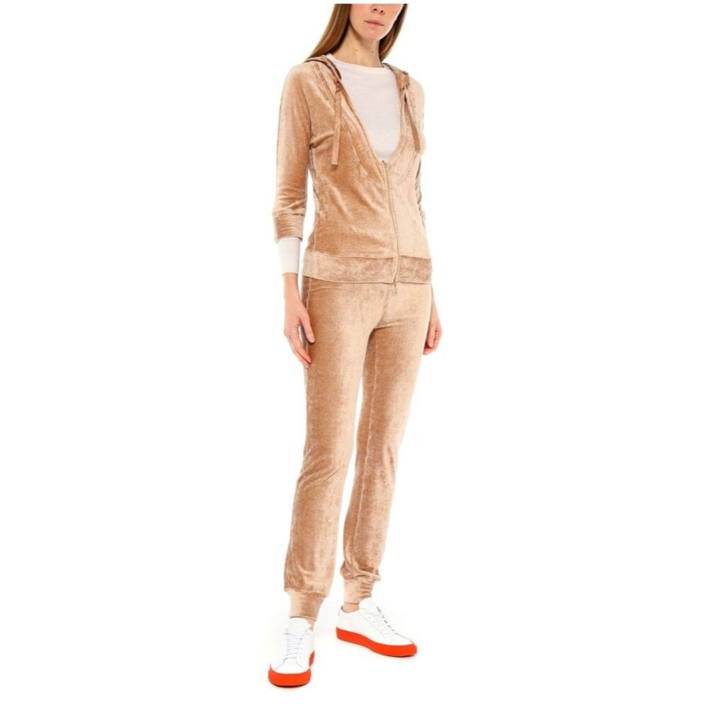 DEHA Women's Camel Velour Track Suit Set Hoodie Jacket & Jogger Pants Sz L